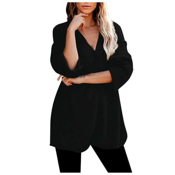 JINMGG V Neck Sweaters for Women Fall Winter Clearance,Women Sweater V-Neck Ripped Pullover Sweaters Crop Knit Jumper