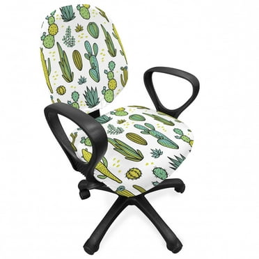 Cactus Office Chair Slipcover, Hand Draw Foliage Pattern Botanical Inspired Floral Tropical Elements, Protective Stretch Decorative Fabric Cover, Standard Size, Reseda Green, by Ambesonne