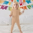thumbnail image 6 of Nafuu Girls Bodysuits Solid Color Crew Neck Long Sleeve Soft Fiber Romper Outfit For Toddlers Everyday Party Wear With Matching Hat Onesies Girl,Khaki,12-18 Months, 6 of 9