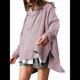 thumbnail image 2 of Sudadera con Capucha Extragrande para Mujer, Jersey con Mangas Murciélago y Cuello Redondo, Jersey con Diseño de Gofre Rosa y M, 2 of 9