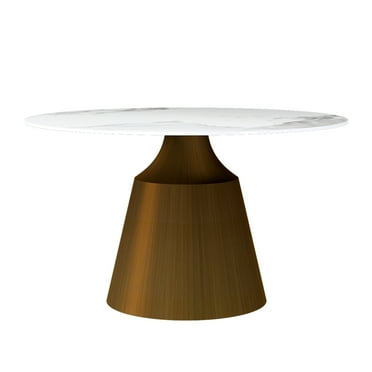 53" Marble Round Dining Table, Sintered Stone Round Dining Table with Stainless Steel Cone Base, Sturdy Dining Table for Kitchen Dining Room for 4-6 people-Bronzed Base