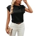 thumbnail image 1 of Plus Shirts for Women Plus Size Solid Color Cap Sleeve Satin Blouse, 1 of 6