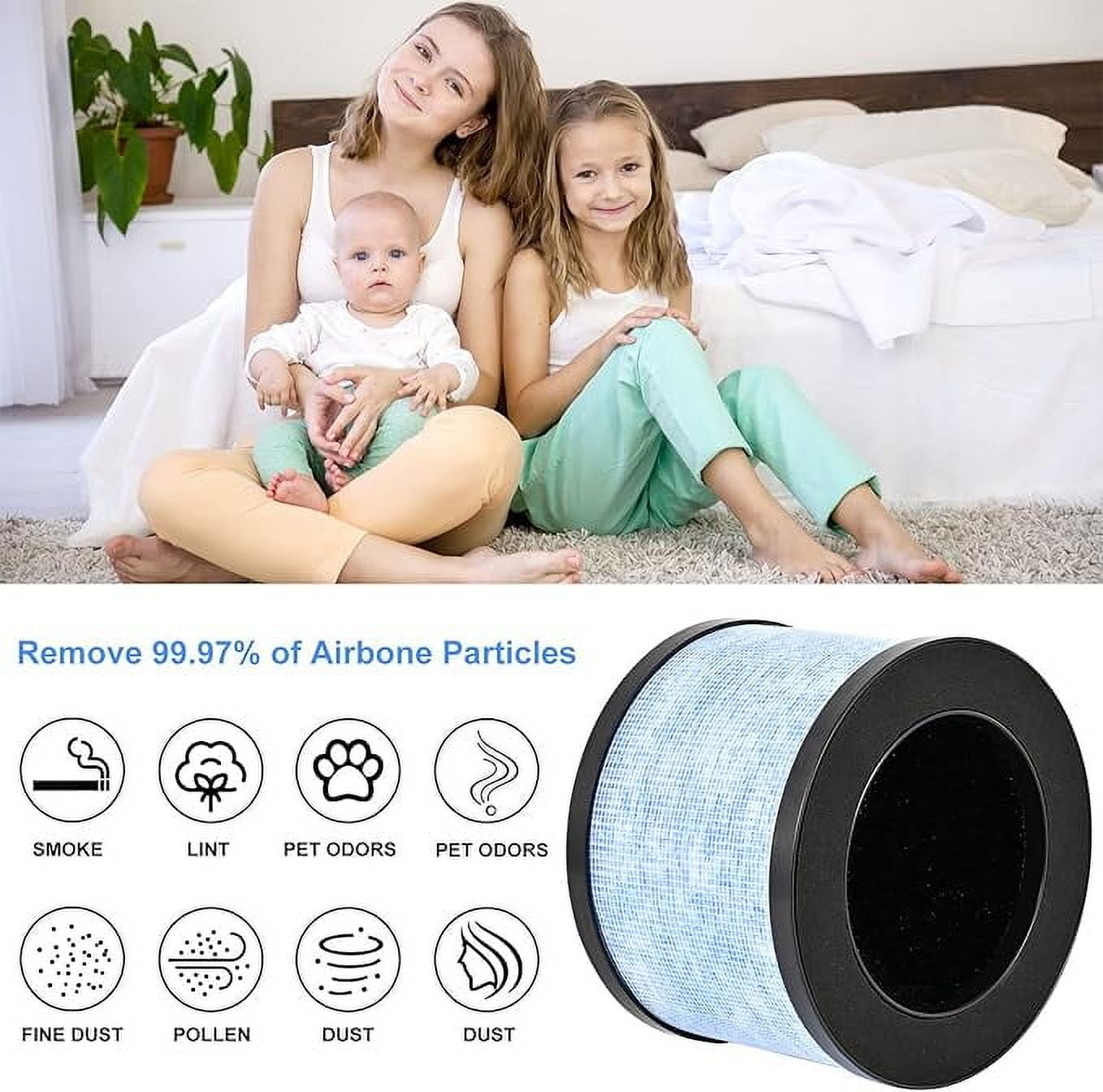 2 Pack FreAire KN6391 Replacement Filter Compatible with FreAire KN6391 Air Puri-fier, MK01 MK06 Air Purifi-ers, 3-in-1 H13 HEPA Filter, Activated Carbon and Pre-filter, 360° Rotating Filter