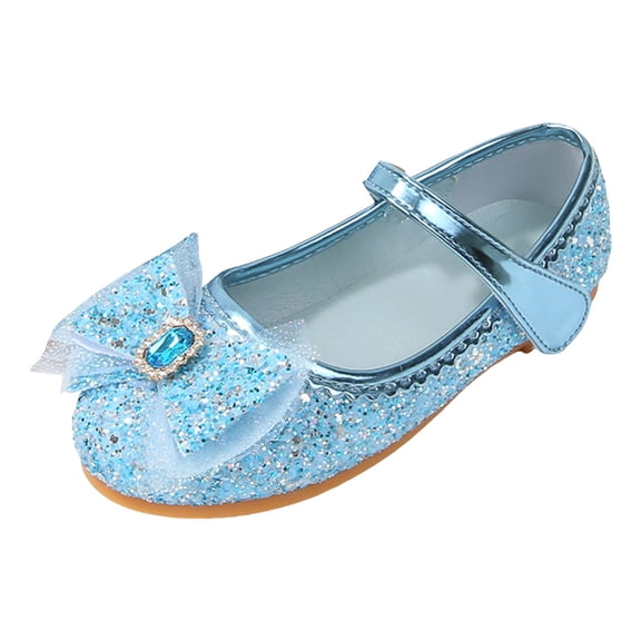 BOBOGOJP Girls Dress Shoes Glitter Princess Shoe Flower Mary Jane Low Heels Party Wedding Prom Footwear for Toddler Kids Blue for Size 10