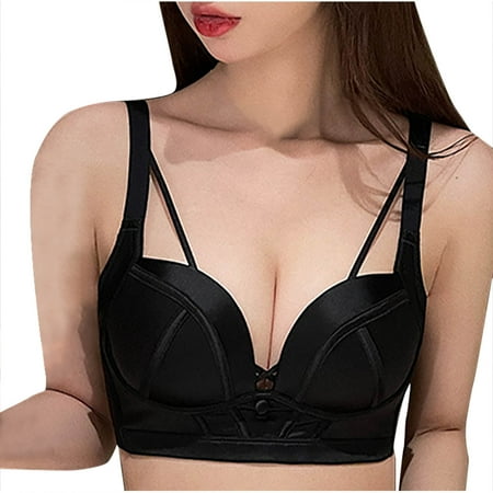 Gnurob Womens Push Up Bralette No Underwire Bras Adjustable Strap Brassiere Hide Back Fat Underwear Cross String lingerie Full Support Bralettes Clearance Saving Black 34