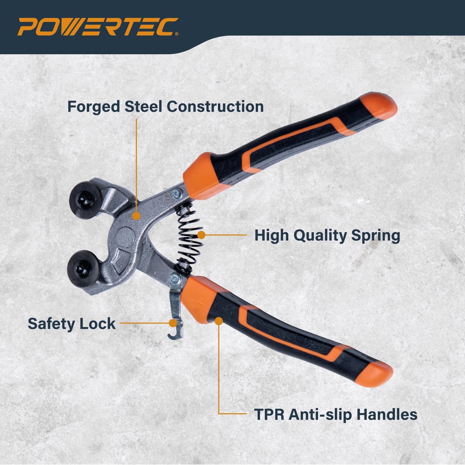 POWERTEC Wheeled Tile Nippers for Glass, Ceramic, Porcelain, and Mosaic - Ergonomic Soft Grip, Heavy Duty 22mm Tungsten Carbide Scoring Wheels Cuts and Trim Tile Up to 1/4” (71901N)