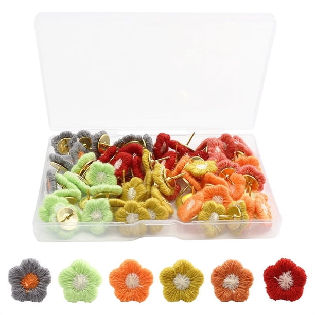 Clavos en forma de I de metal con cabeza plana en caja de plástico, 60 unidades, diseño creativo, con flores bordadas en colores oscuros o claros