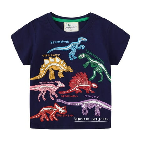 

Children Luminous Short Sleeve T-Shirt Boys With Dinosaur Motif Black Child Clothing Streetwear Dailywear Outwear