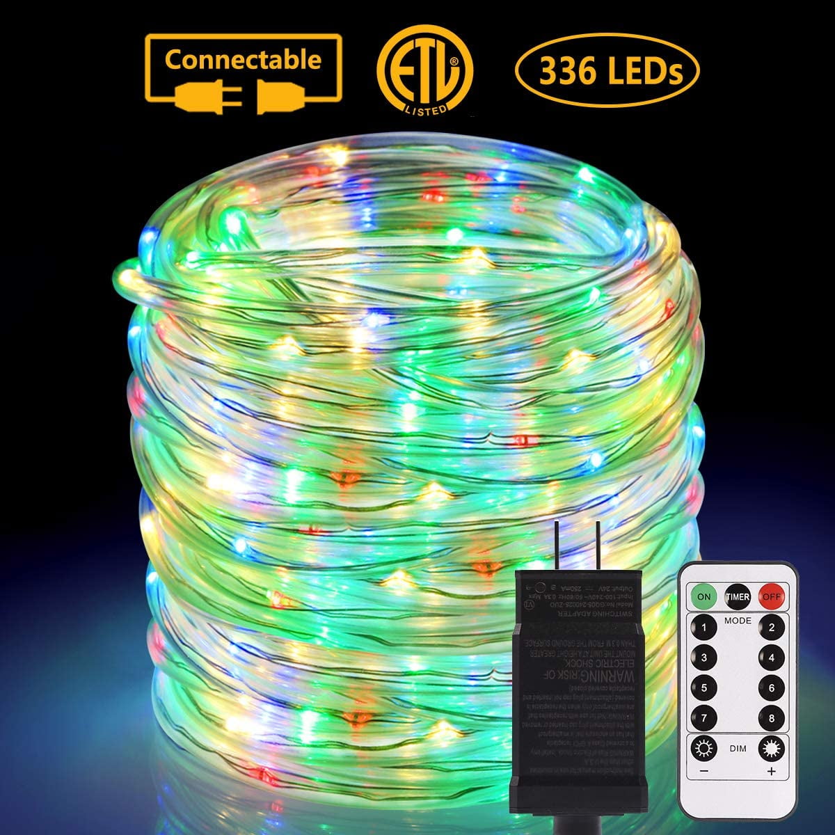 Rope Lights Outdoor, 72ft 336 LED String Lights Plug in Connectable
