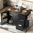 thumbnail image 1 of Farmhouse Kitchen Island with Power Outlet, Drop Leaf, Spice Rack and Drawer,Rolling Kitchen Cart on Wheels,Kitchen Storage Island for Home Dining Room (Black), 1 of 9