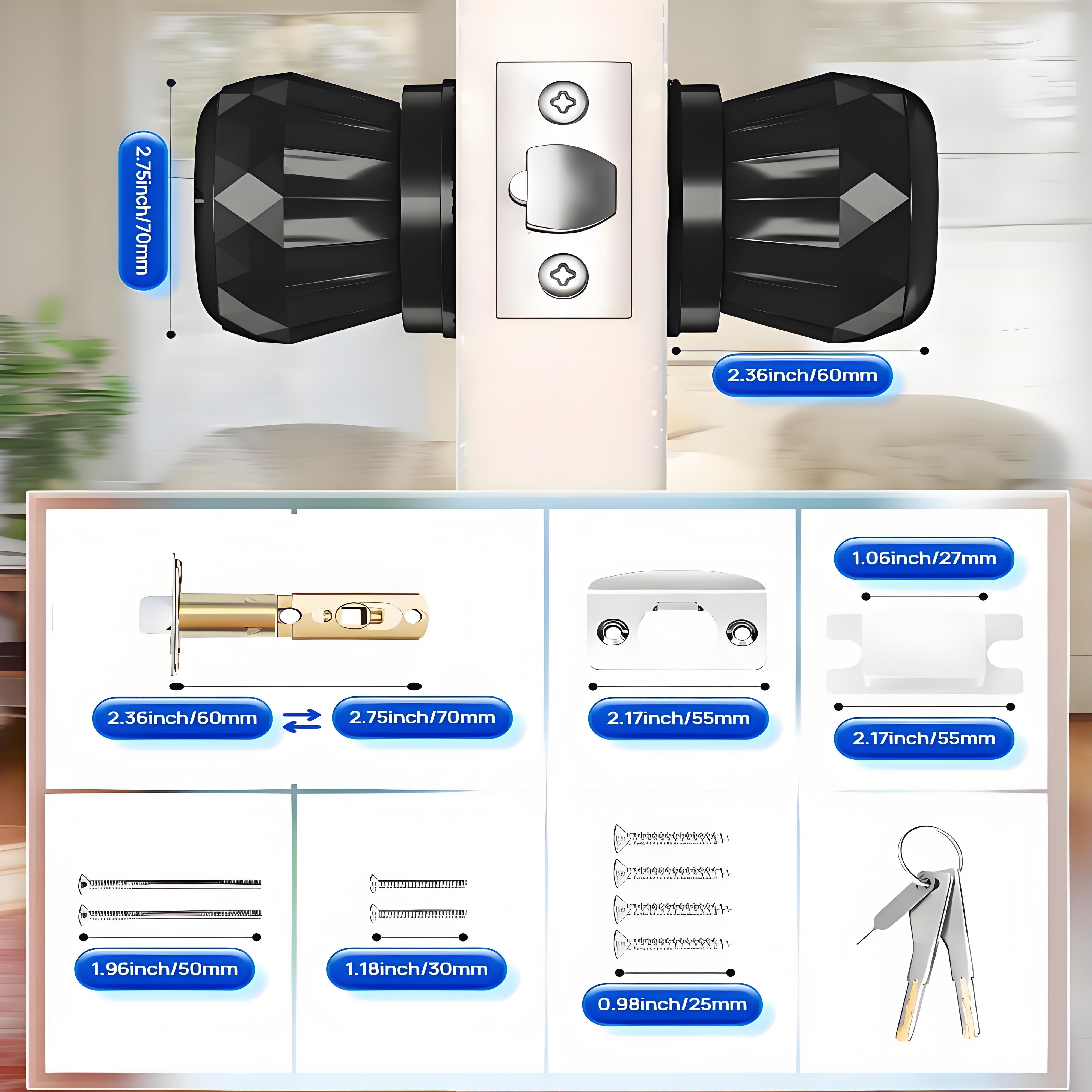 Door Knob,Blacksmith Smart Door Knob With 3 Ways Quick Unlock,Smart Door Lock,Black