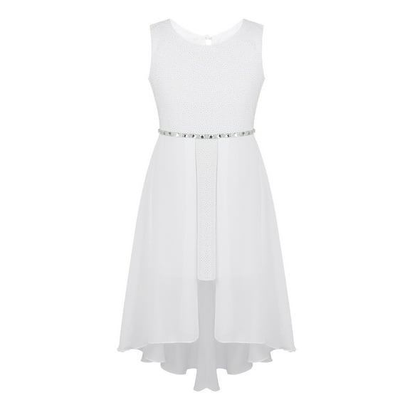 YiZYiF Kids Girls Wedding Birthday Party Dress Chiffon Rhinestone Holiday Prom Gown White 8