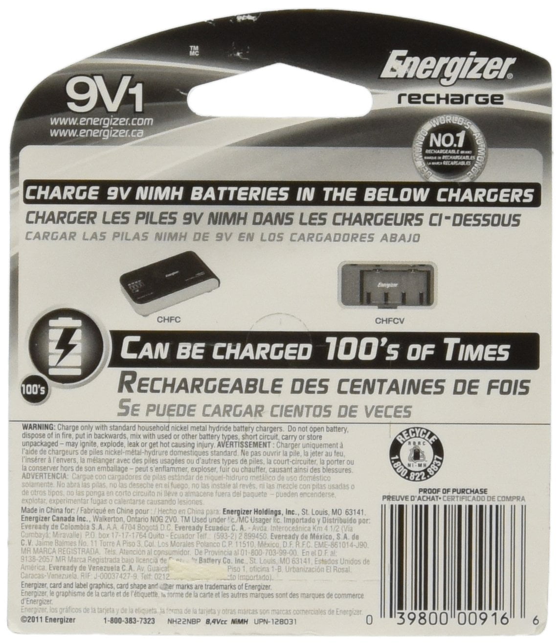 Pile ENERGIZER RECHARGEABLE 9V NH22 BP1