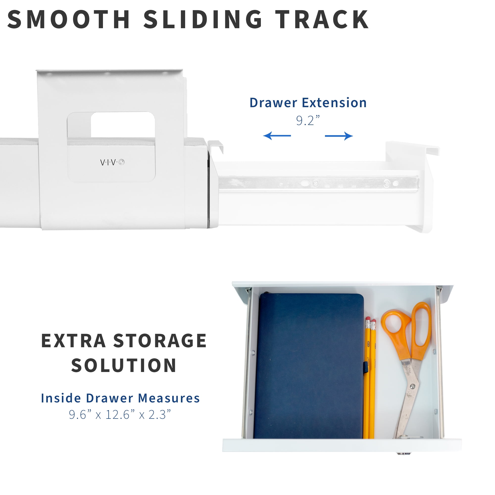 VIVO White Lockable Pull Out Under Desk Storage Drawer, Workspace Organizer