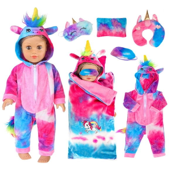 Vêtements pour Poupée de 18 Pouces - 6 Pcs Sac de Couchage Licorne Coloré Accessoires pour Poupées Adaptés aux Poupées de 18 Pouces, Poupée Bébé de 16-18 Pouces (Sans Poupée)