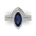 thumbnail image 2 of 2.48 ct Brilliant Marquise Cut Blue Sapphire 18K White Gold Halo Solitaire with Accents Engagement Bridal Wedding Ring Band Set size 8.25, 2 of 7