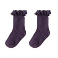 thumbnail image 4 of HNMKIU Childrens Lace Solid Color Double Needle Crew Socks for Daily Casual School Outdoor Wear Dark Purple,1-3 Years, 4 of 4