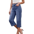 thumbnail image 2 of Women's High Waisted Stretchy Wide Leg Cropped Jeans with Pockets Summer, 2 of 9