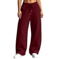 thumbnail image 2 of Nfurl Women's Barrel Sweatpants Drawstring Elastic Waist Wide Leg Baggy Sweatpant with Pockets Fall Winter Trendy Casual Going Out Sweat Pants Trousers Wine,XXL, 2 of 4