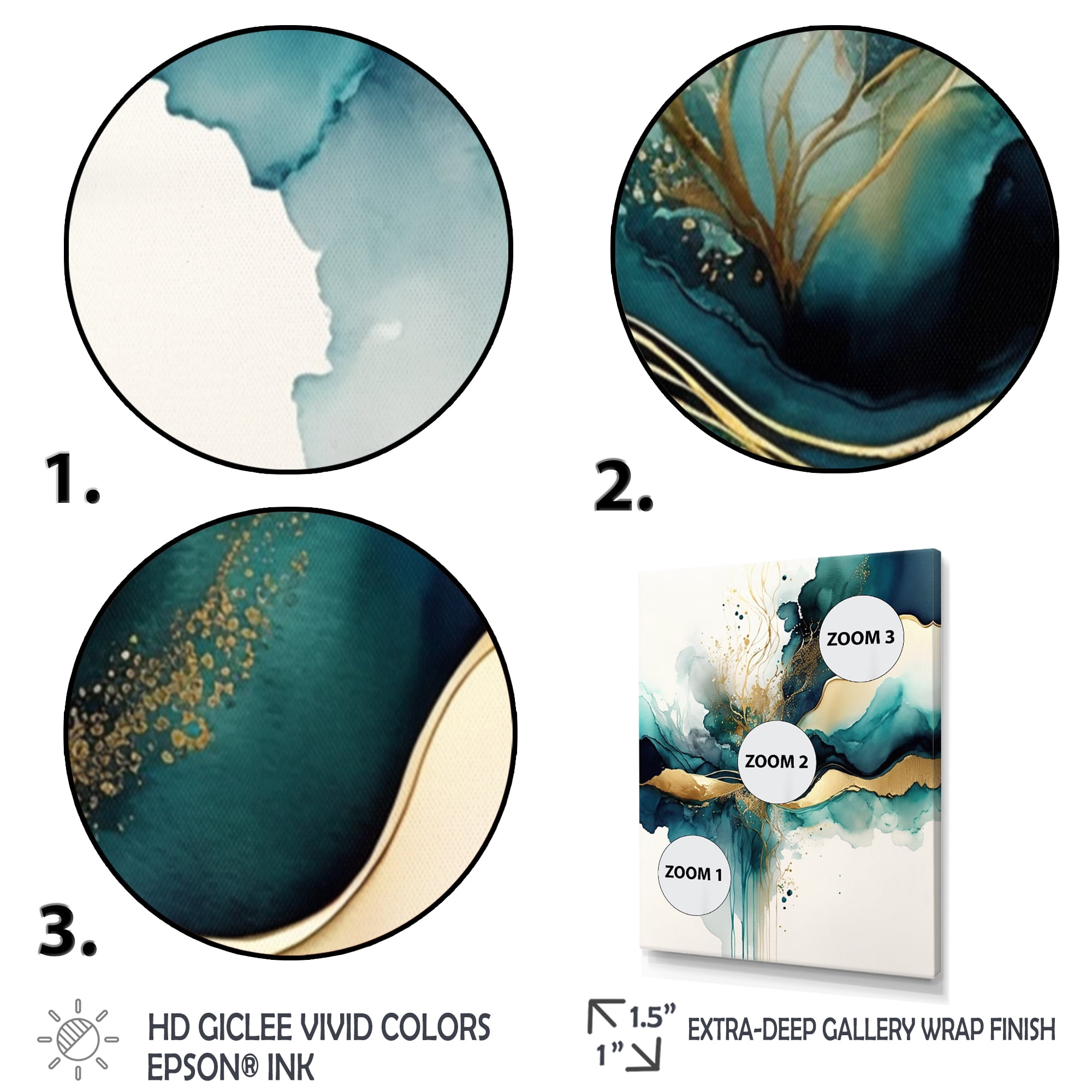 Designart Teal And Gold Abstract Expression III Canvas Wall Art