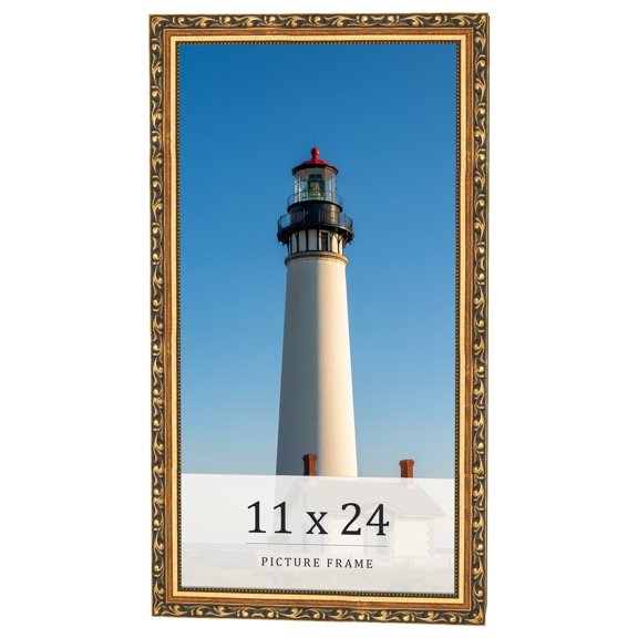 11x24 Frame Black & Gold Solid Wood Picture Frame Width 1.125 Inches | Interior Frame Depth 0.375