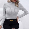 thumbnail image 4 of LNGOOR Women‘s Long Sleeve T Shirts Mock Turtleneck Stretchy Slim Tight Tops Knit Ribbed Basic Tee Base Layer, 4 of 7