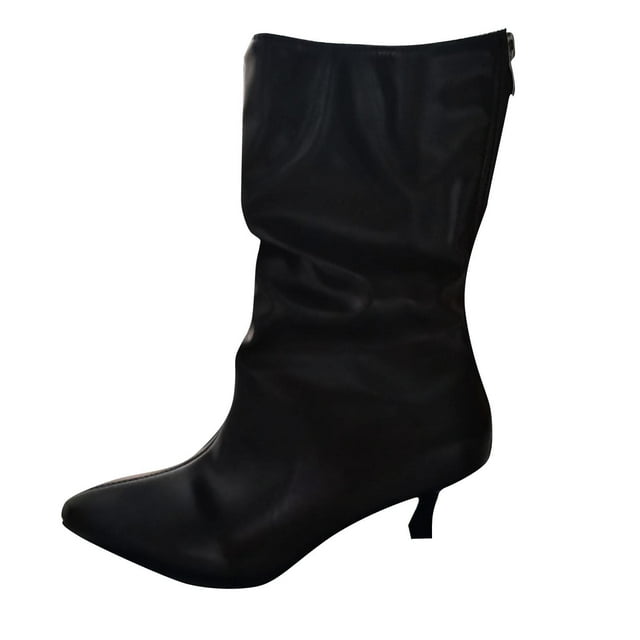 Women's Short Boots Fashionable Casual Versatile Pointed Toe with High Heel and Pleated Pile for Fall and Winter withable Cool Style,Womens Winter Boots