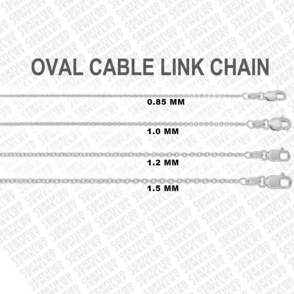 Solid 14K White Gold Oval Cable Link Chain, 16" 18" 20" and 0.85MM - 1.5MM Wide