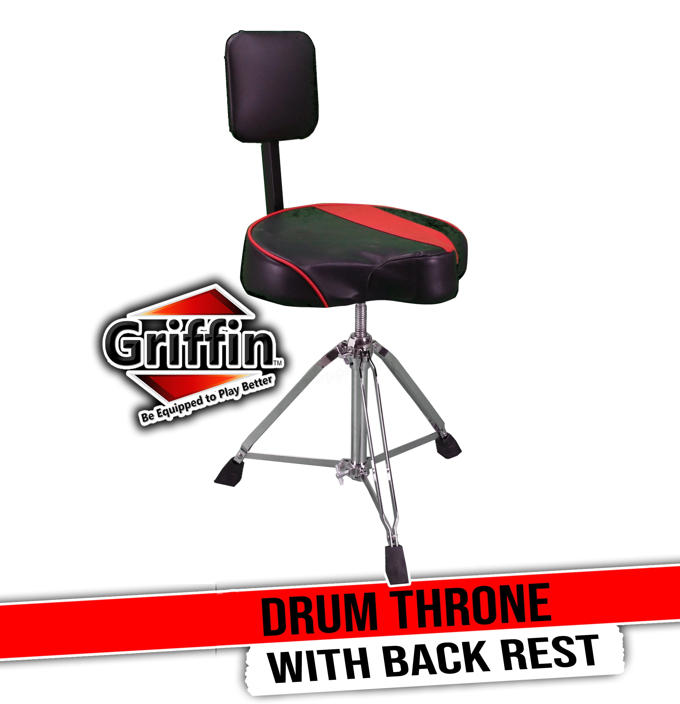 Griffin Drum Throne with Back Rest Support Padded Leather Drummer