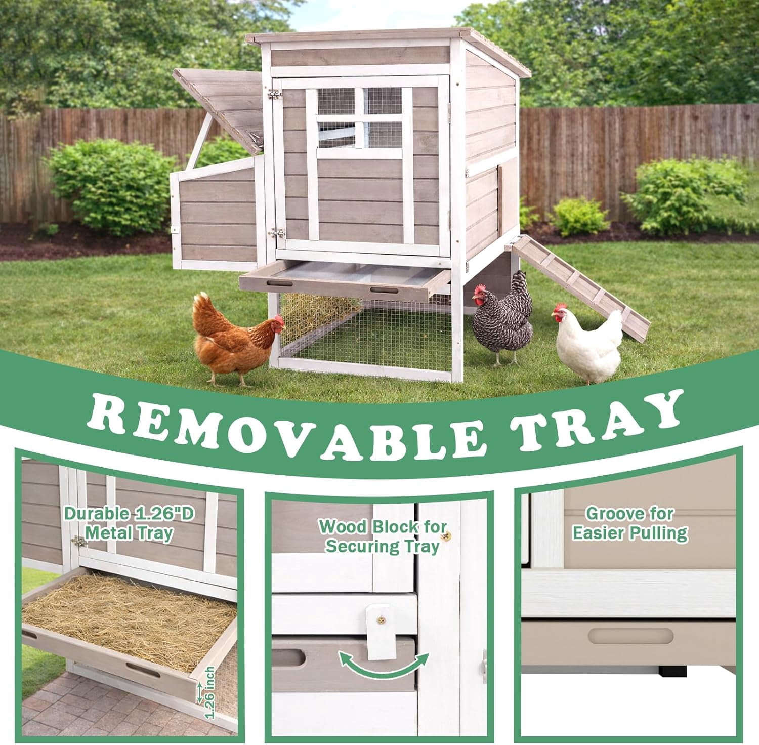 PETSCOSSET Wooden Chicken Coop, Elevated Hen House with 3-Compartment Nesting Box