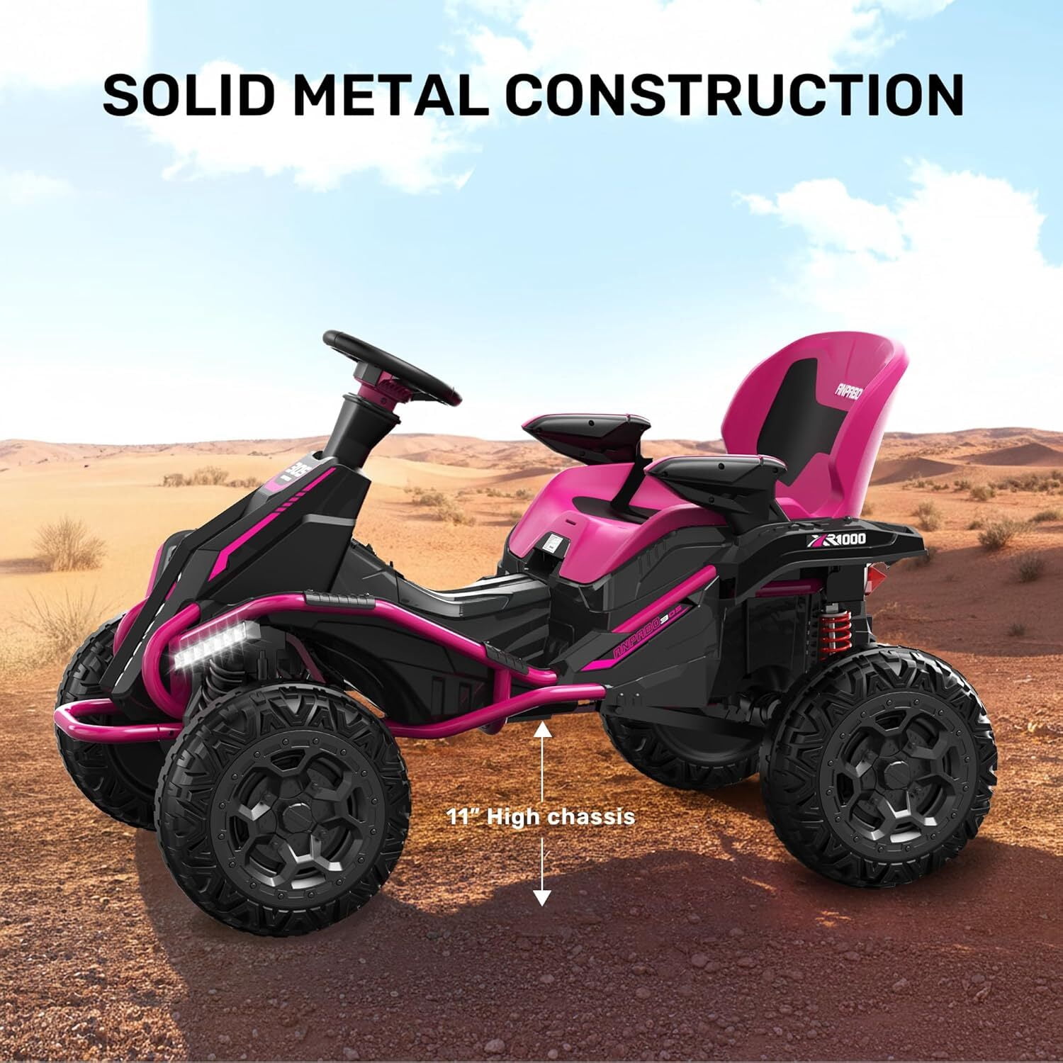 TOKTOO 24V Electric Ride On Car for Big Kids, 4WD Off Road Ride On Toy with Adjustable Seat, Parent Remote, Music & Lights, 4 Wheeler for Boys Girls, Pink