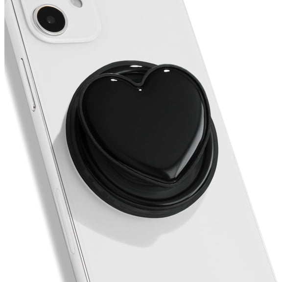 OnTheGrip Cute Solid Macaron Color Heart Shape Collapsible Mobile Phone Grip Stand Holder for Smartphone Tablet Cell Phone Accessory (Black)