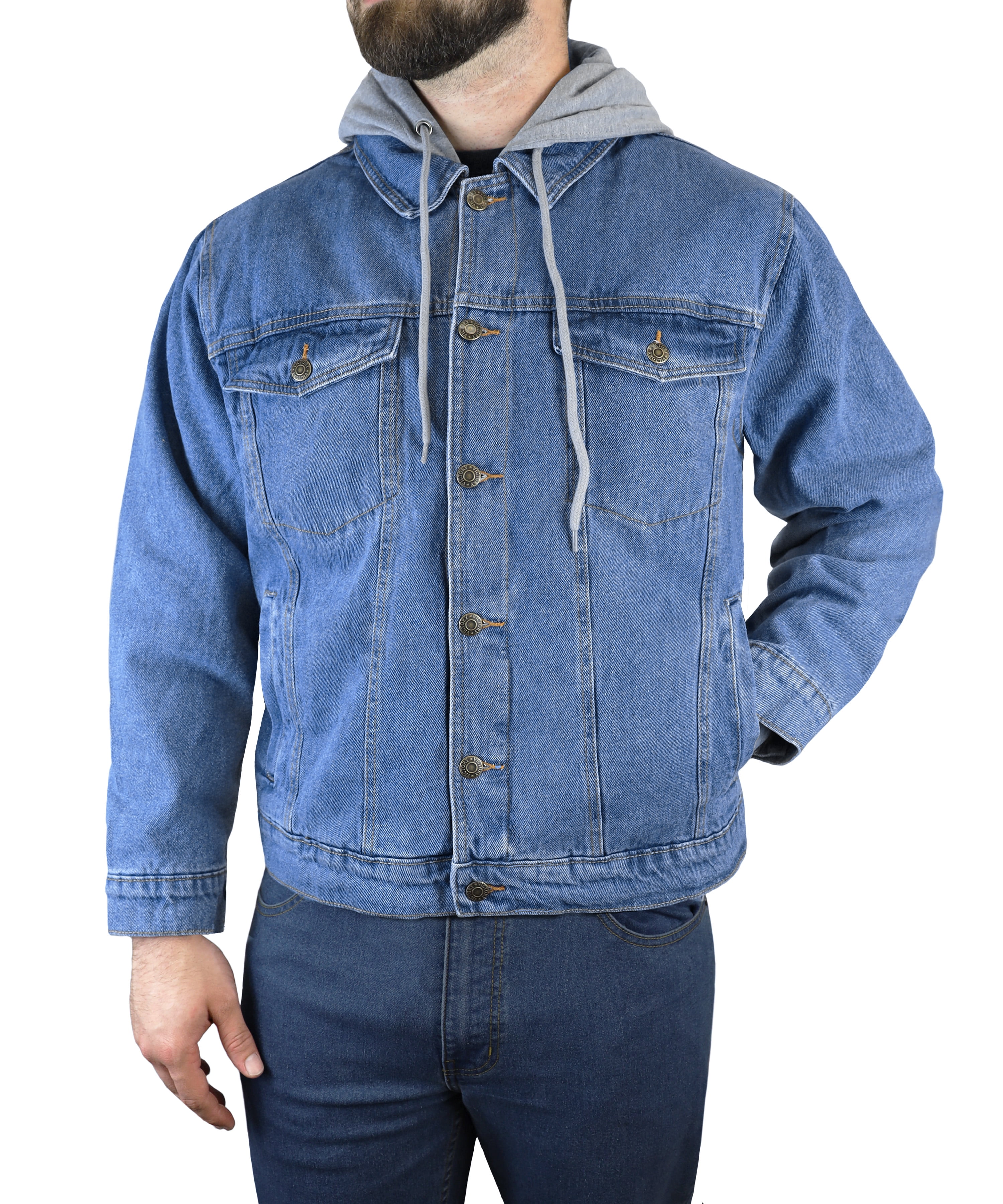 Men s Fully Insulated Fleece Lined Blue Denim Jean Hoodie Jacket Walmart