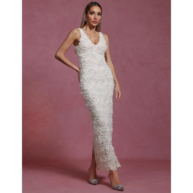 Vestido de noche BELLA BARNETT Exquisito Maxi blanco con cuello en V