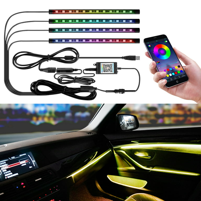 Multi-Color Strip Lights with App Control, Smart Interior 48 LED Car Lights  with Music Mode, USB Powered Under Dash Interior Lights for Cars, SUVs, 4  Pcs 