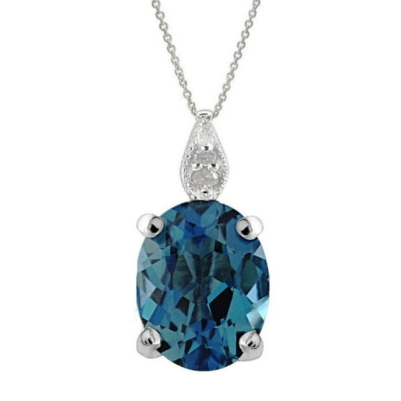 Genuine 0.97 Ctw Natural Oval Shaped 7x5 mm London Blue Topaz Gemstone & White Topaz Necklace In 925 Sterling Silver
