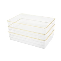 Martha Stewart Kerry 3 Pack Plastic Stackable Office Desk Drawer Organizers with Gold Trim, 9" x 6"