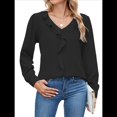 thumbnail image 2 of Blusa Informal Elegante para Mujer, de Larga, con Cuello en V y Volantes, para el Trabajo, 2025 Negro S, 2 of 10