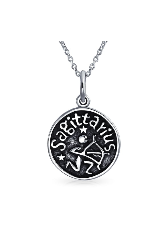 Unisex Sagittarius Zodiac Sign Astrology Horoscope Medallion Pendant Necklace Silver
