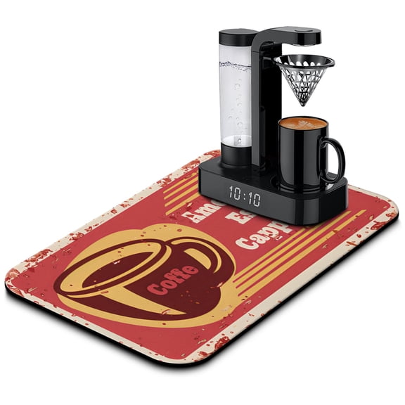 Coffee Mat, Coffee Vintage Red Pattern Coffee Bar Mat for Coffee Station Accessories and Organizer, Absorbent Dish Drying for Kitchen Counter, Coffee Bar Decor Coffee Machine Mat 19.5x12in