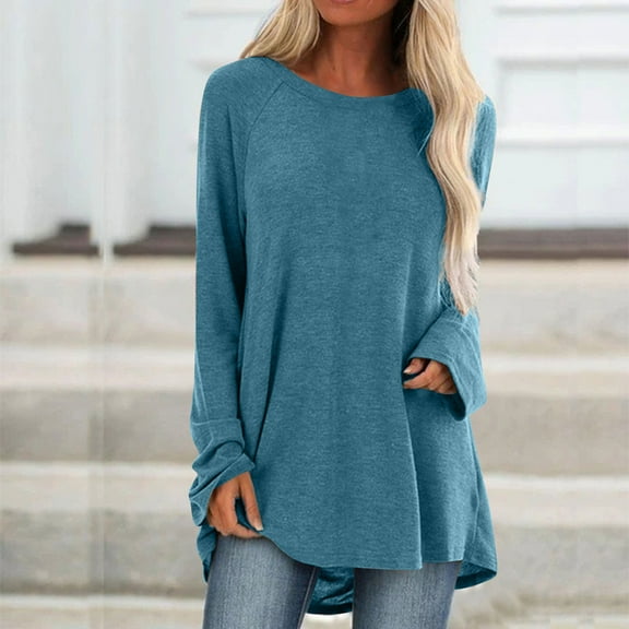 Womens Blouses and Tops Dressy Women's Casual Round Neck Long Sleeve Color T-Shirt Top Blouse
