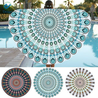 Indian Mandala Round Beach Tapestry Boho Cotton Table Cloth Black and White  Hippie Bohemian Yoga Mat Roundie Meditation Picnic Rugs - 42 Inches
