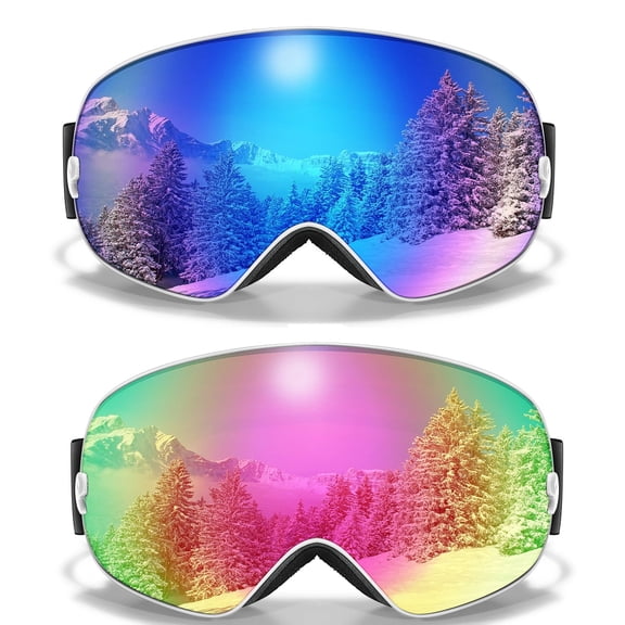 Amaopus 2 Pack Ski Goggles for Men Women Youth, OTG Snowboard Goggles, Snow Goggles with Anti Fog and UV Protection Over Glasses (Pink, Blue)