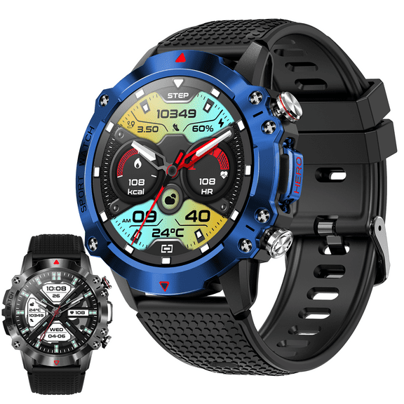 EIGIIS 1.39" Military Smart Watch Men's Fitness Tracker Bluetooth Call Compatible with iPhone Android Smart Watch