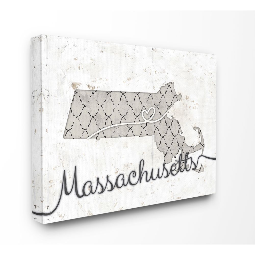 Stupell Industries Massachusetts Patterned Grey US State Design Canvas Wall Art by Ziwei Li