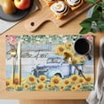 thumbnail image 2 of Sunflowers Trucks Placemats Set of 8 Spring Farmhouse Eucalyptus Teal Wood Place Mats Indoor Wipeable Table Mats Washable Cloth Dining Table Placemats for Kitchen Holiday Party Home Decor 13x19 Inch, 2 of 9