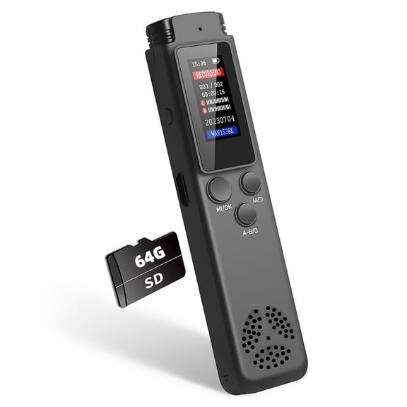 64GB Digital Voice Recorder,  Noise-Canceling Mic, 7 Levels Voice Activated , Password Protection, ±7 Variable Speed, One-Touch Record, USB Charge MP3 Player for Lectures/Meetings/Interviews