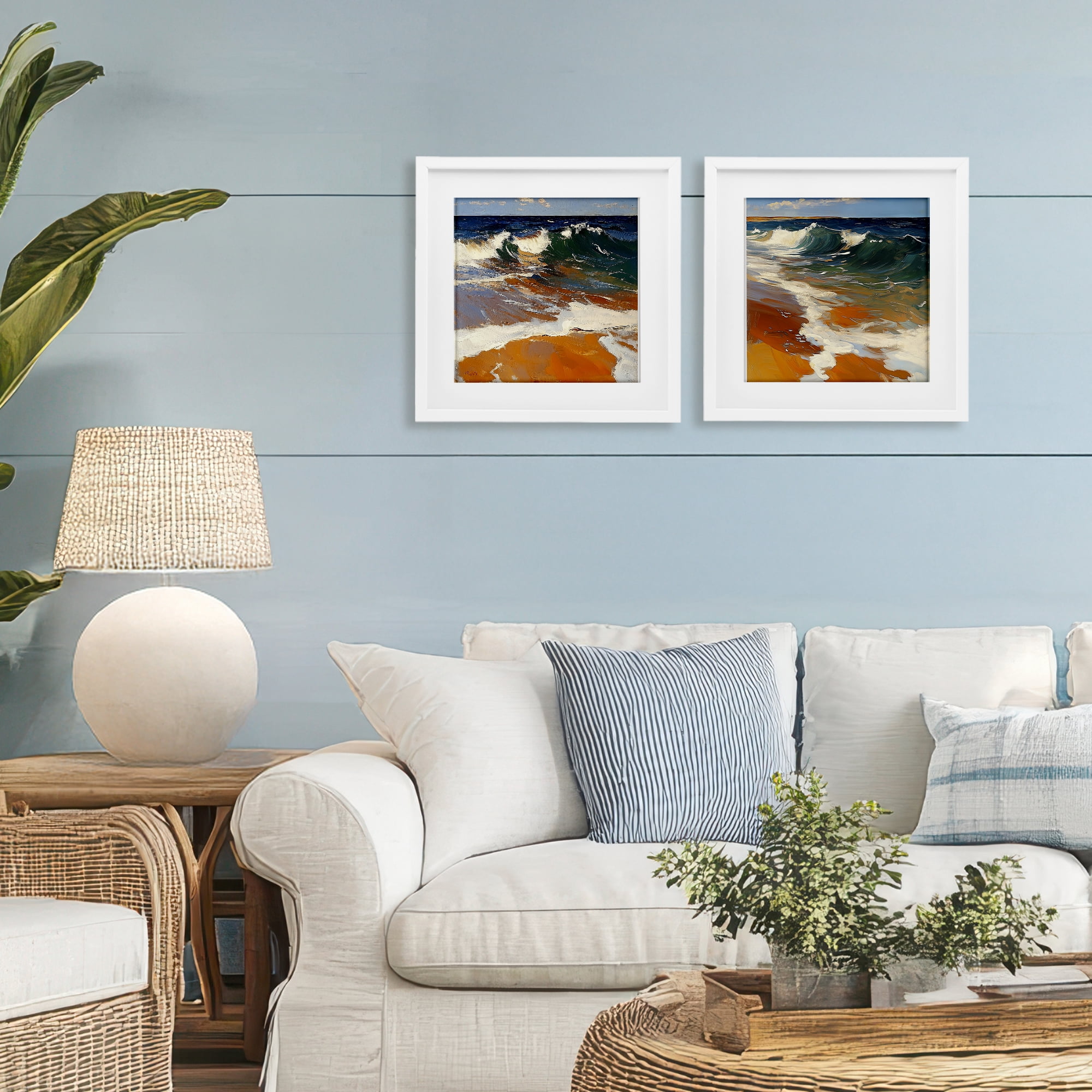 Stupell Industries Glassy Coastal Break 2 Piece White Framed Print Under Glass Set, design by Walker Noble