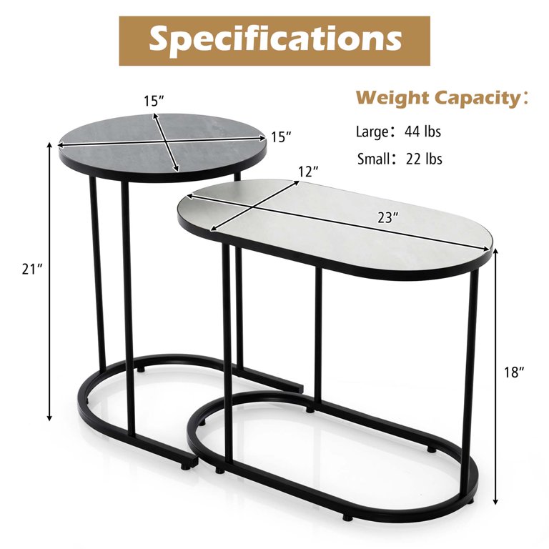 Costway 2-in-1 Design Faux Marble Top Tea Table Nesting Coffee