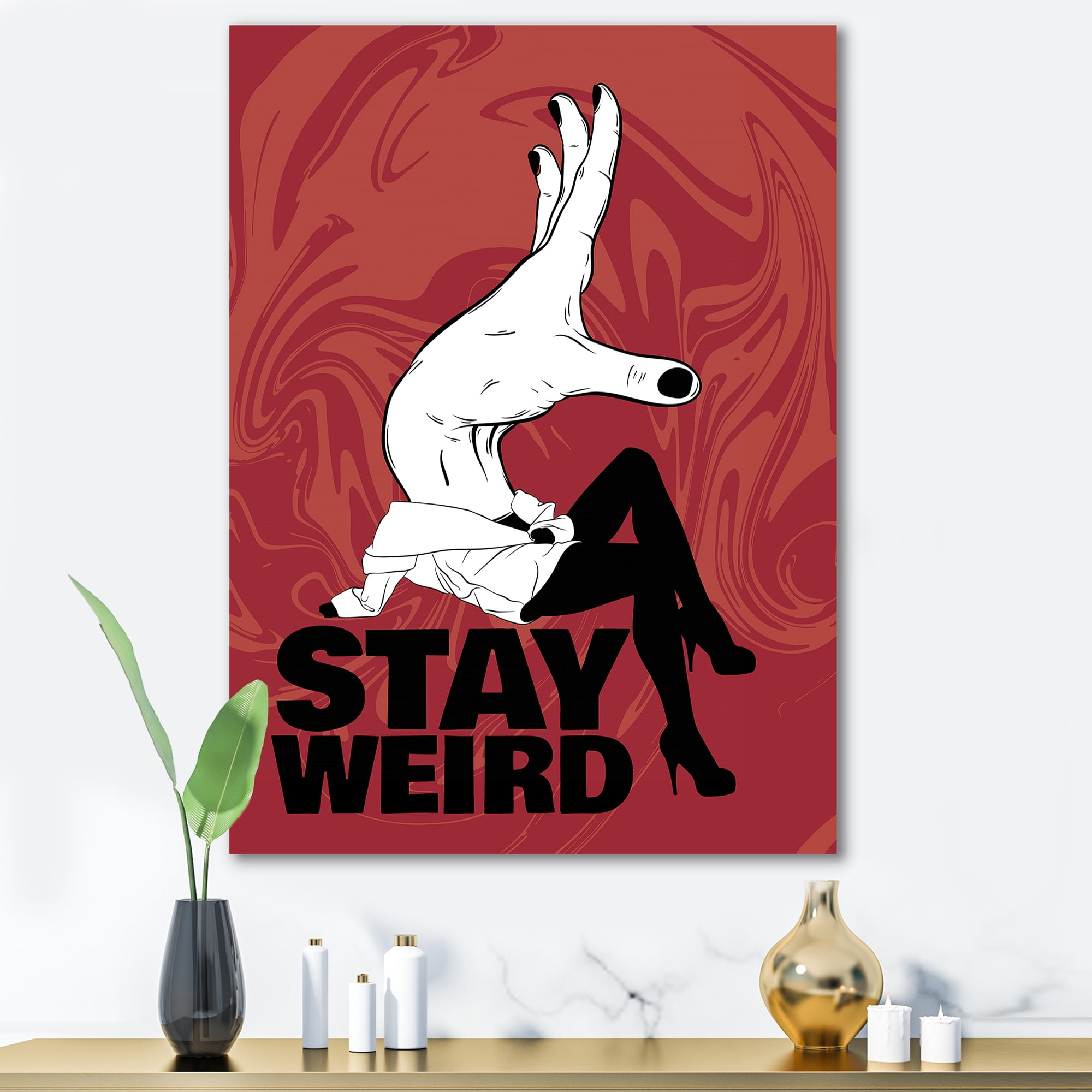 Designart ' Stay Weird Hand Sign ' Vintage Canvas Wall Art Print